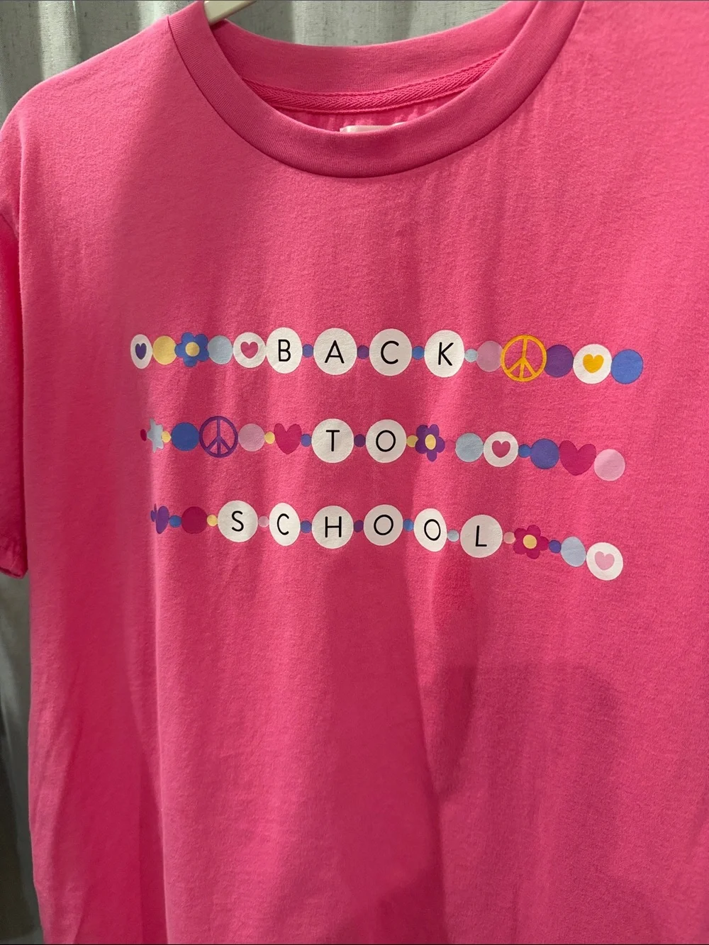 Girls' Pink Back-to-School Graphic Tee - Comfort Crew Neck
